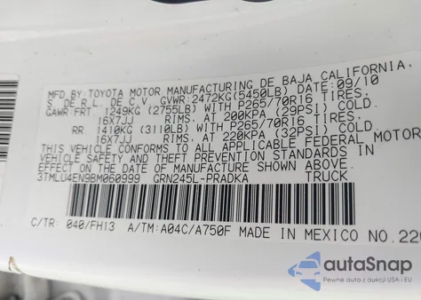 2011 Toyota Tacoma Base V6 из США, поврежденный, VIN 3TMLU4EN9BM060999